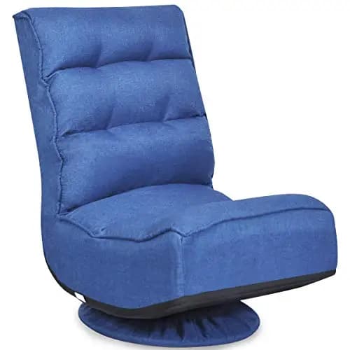 Blu 360 ° Poltrona Girevole da Pavimento con Schienale Trapuntato Regolabile in 6 Posizioni per Gaming, Lettura e Visione TV