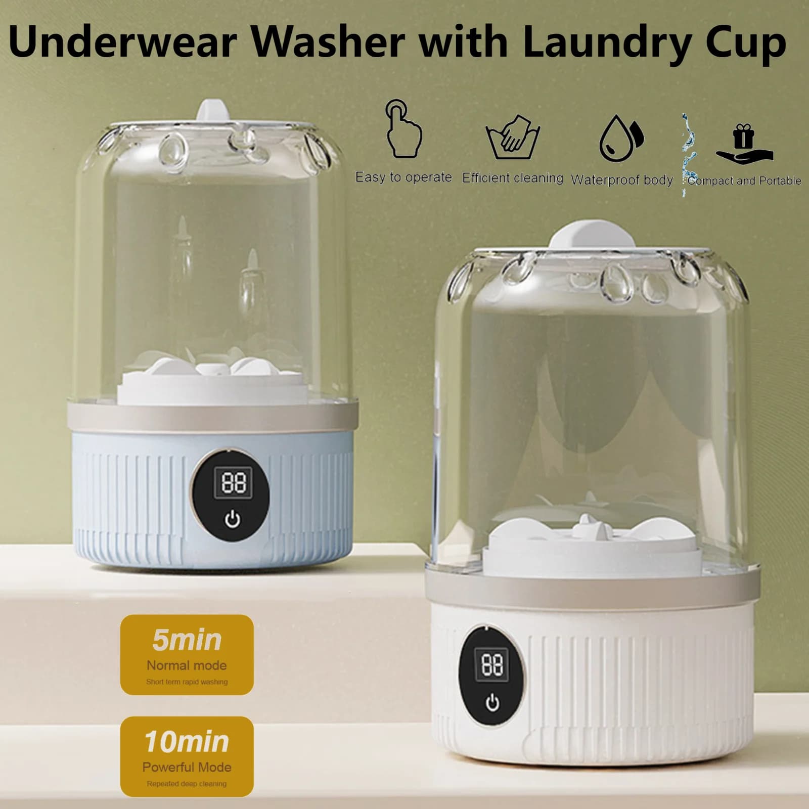 Cordless Small Washing Machine Rechargeable Automatic Laundry Cup Portable Washing Machine for Travel Dormitory Underwear Washer