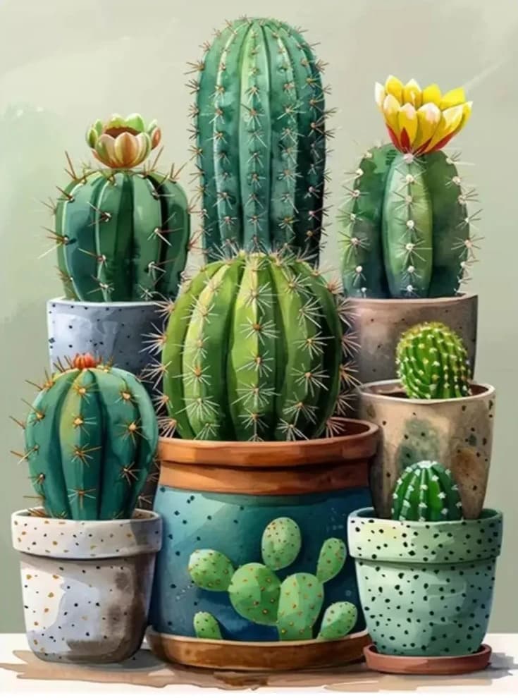 Potted Cactus Plants Watercolor Art 5D DIY Diamond Painting Kit Full Drill Mosaic Cross Stitch Handmade Home Wall Decor