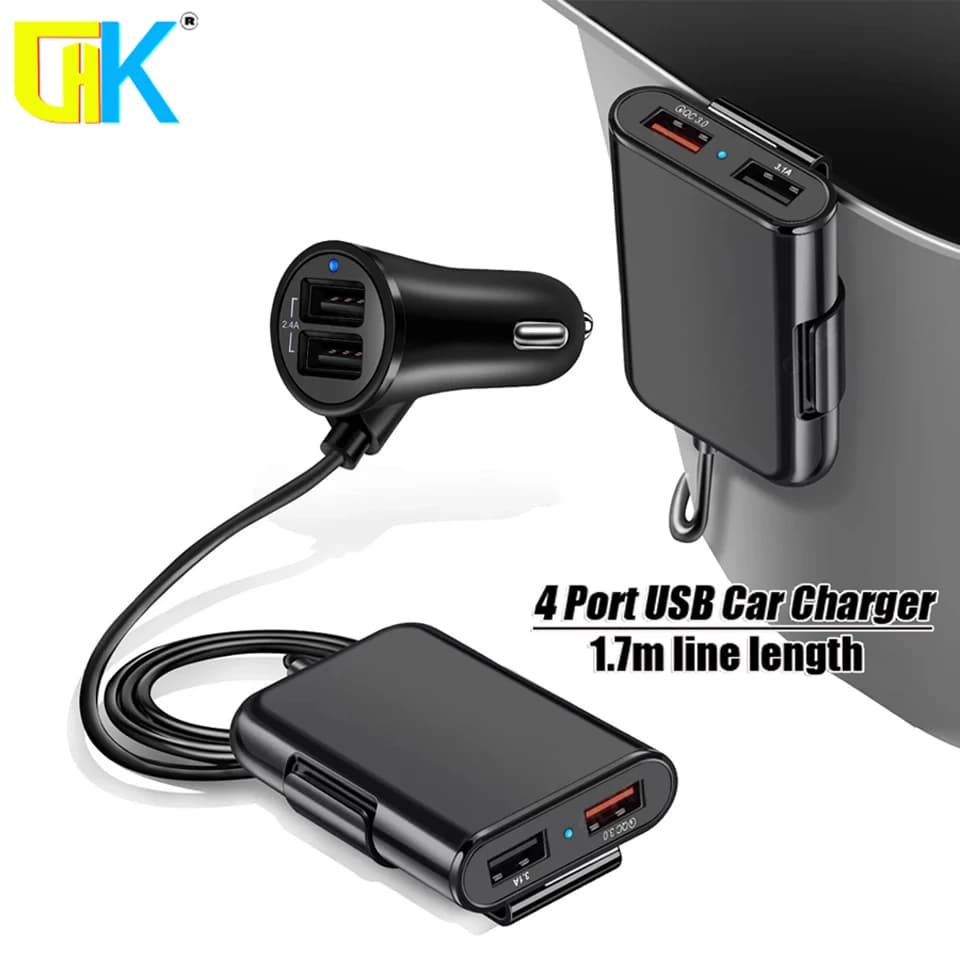 Cavo di prolunga QC3.0 5.6ft per caricabatterie da auto USB a 4 porte per iPhone 12 Xiaomi registratore di guida per telefono cellulare ricarica rapida