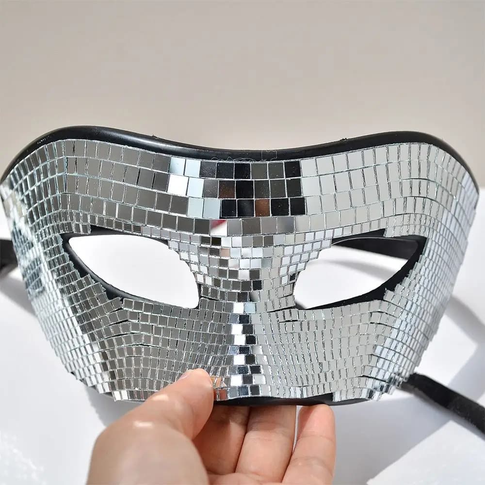 Maschera Viso Luccicante alla Moda con Copri Occhi a Specchio, Maschera Occhi Argentata, Accessori per Feste, Copertura Mezza Faccia per Halloween