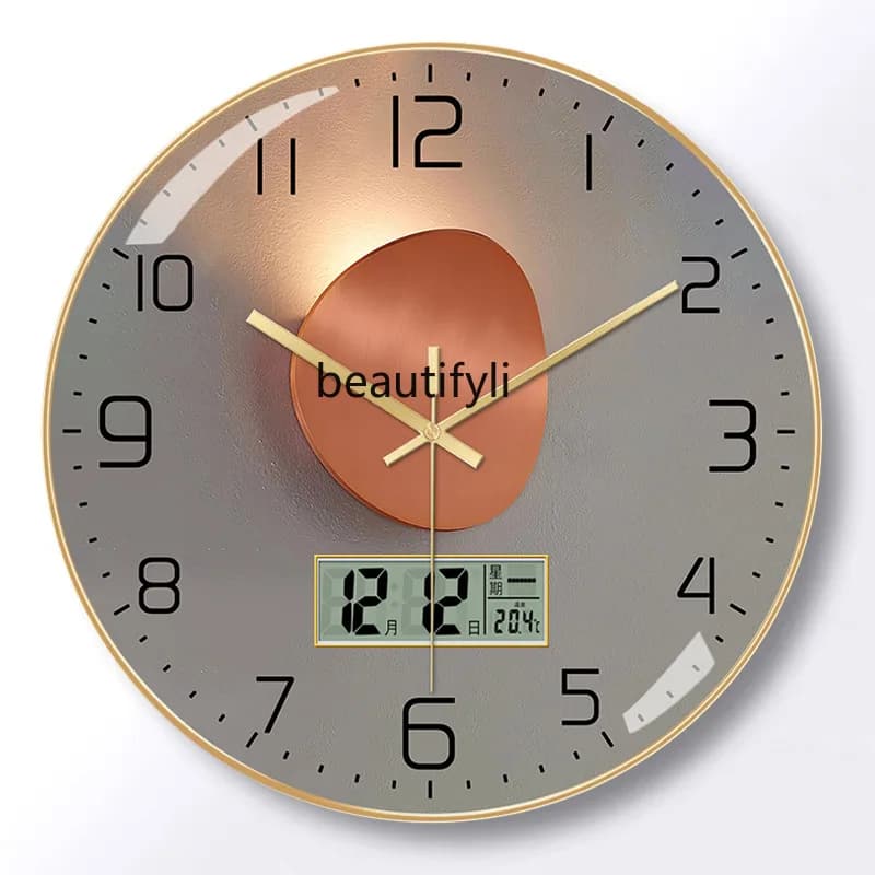 Elegant perpetual calendar silent wall clock, simple quartz electronic watch Calendar calendar temperature Nordic