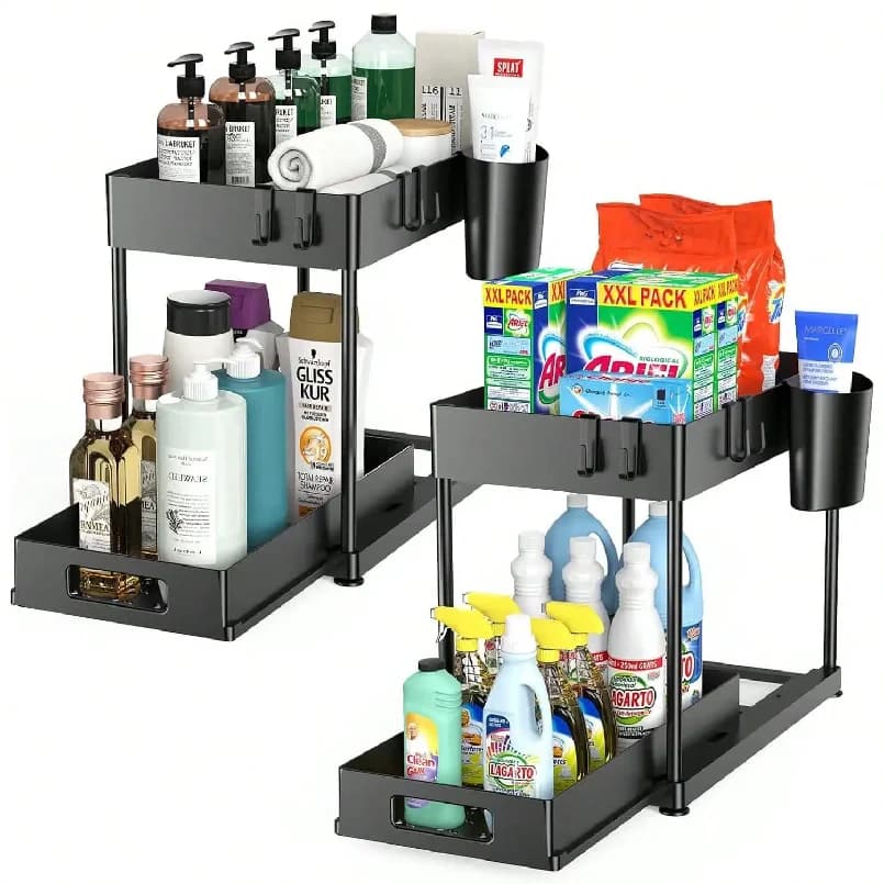 1 PCS Under Sink Storage Organizer, Large-Capacity Heavy-Duty Pull-Out Under Sink Shelf with Sliding Drawer for Kitchen & Bath