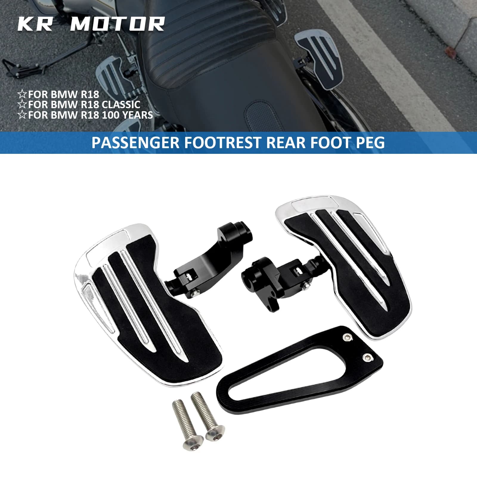 Misura Per BMW R18 100 Anni R 18 Classic 2020 2021 2022 2023 2024 Moto Passeggero Poggiapiedi Posteriore Piede Peg Montaggio Kit Nero