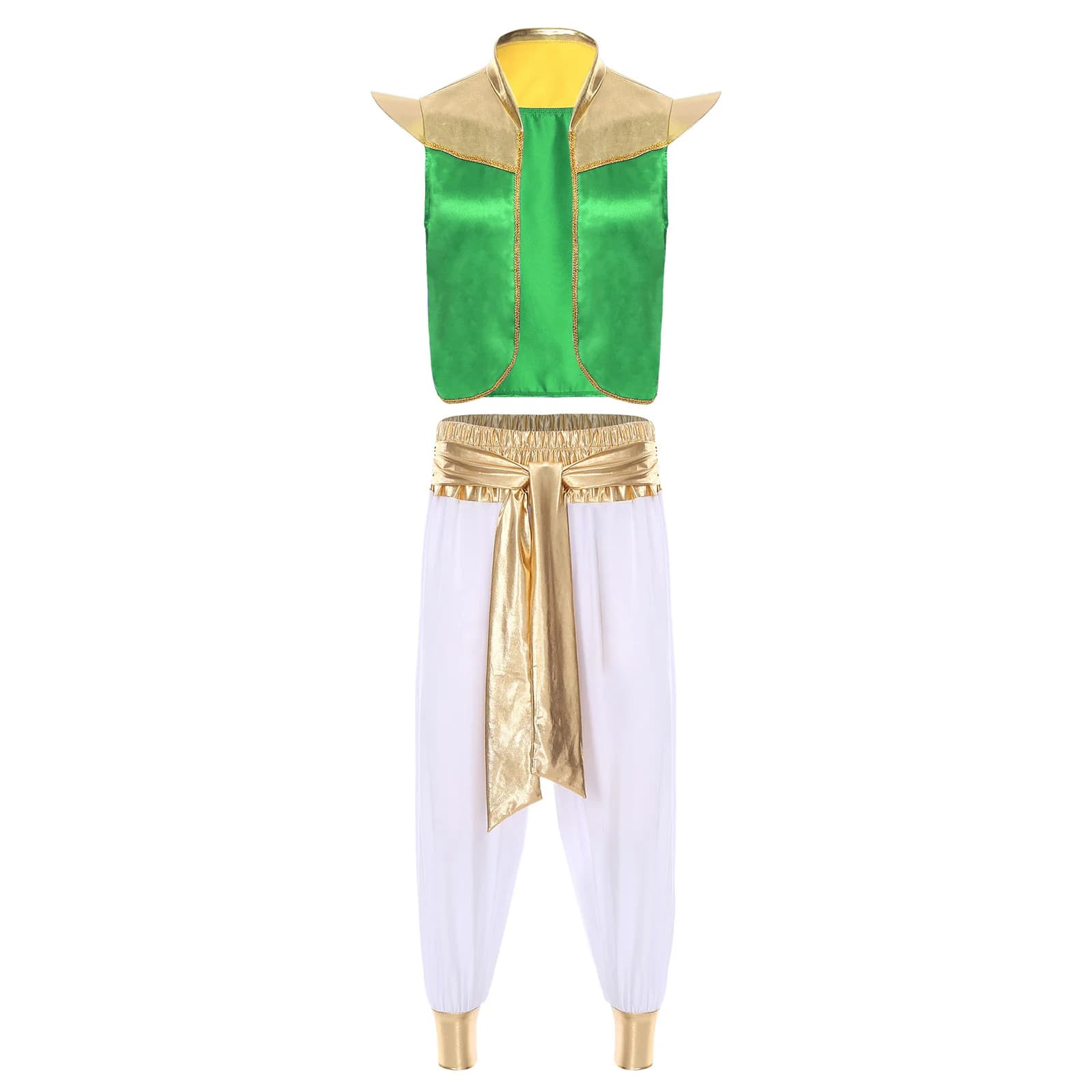 Mens Aladins Costume Arabian Prince Captain Fancy Dress Up Sleeveless Waistcoat Top+Pants Halloween Fairy Tale Prince Costume