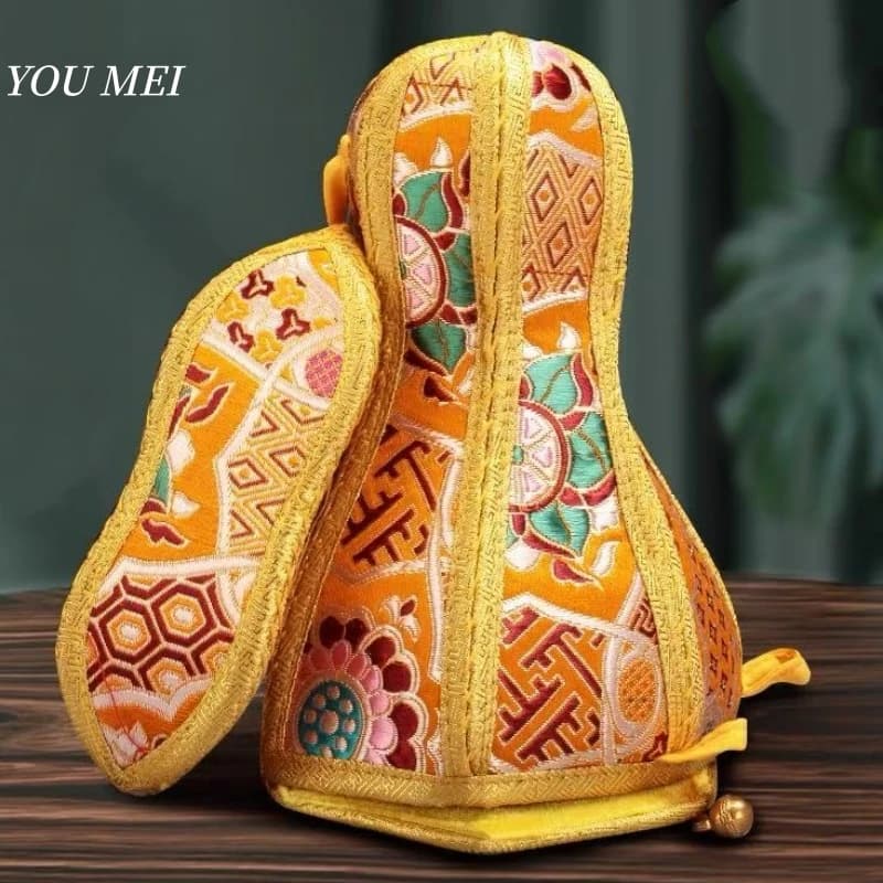 Tibetan-Style Vajra Bell and Dorje Cover,Ritual Instrument Protective Case Hand-Embroidered Cover,Storage Pouch Ethnic Goods