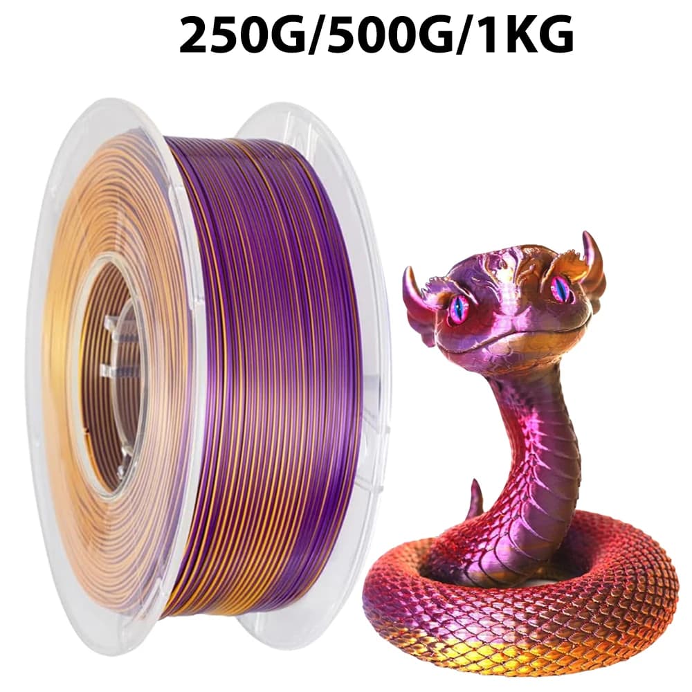 Filamento PLA per Stampante 3D Bicolore Seta Oro Viola 250g 500g 1Kg 1.75mm Materiale per Stampa 3D