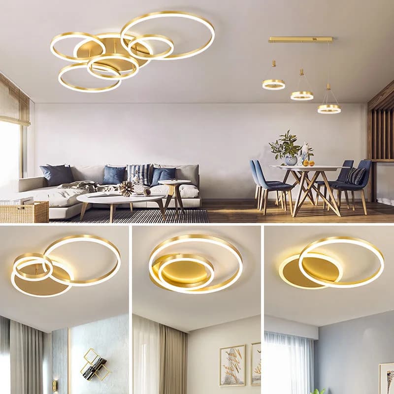 Lampadario moderno a LED con anelli a soffitto a LED per soggiorno decorativo Lampade per interni dimmerabili Parlor Foyer Lustres Apparecchio di illuminazione
