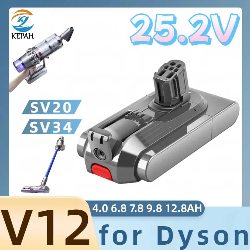 Batteria di ricambio 25.2V 6.8Ah / 9.8Ah per aspirapolvere Dyson V12, compatibile con le serie V12 SV20, SV30, SV34, SV35.