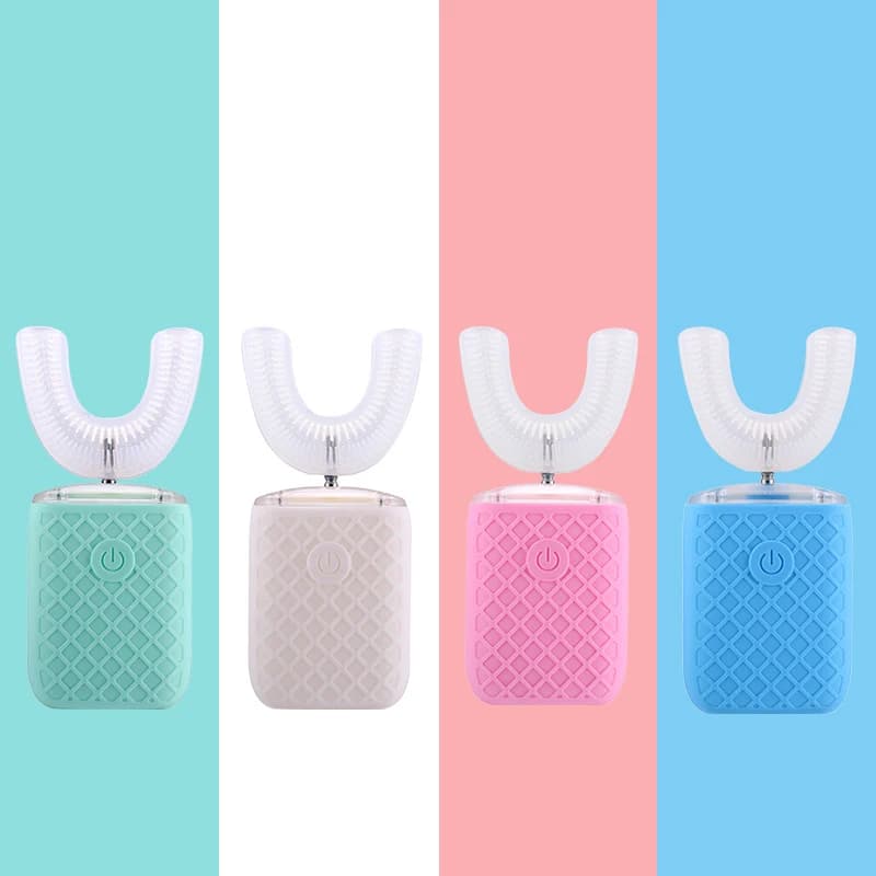 U Shaped Electric Toothbrush for Adults and Children 360 ° Silicone Automatic Toothbrush USB Charging Light Blue Waterproof