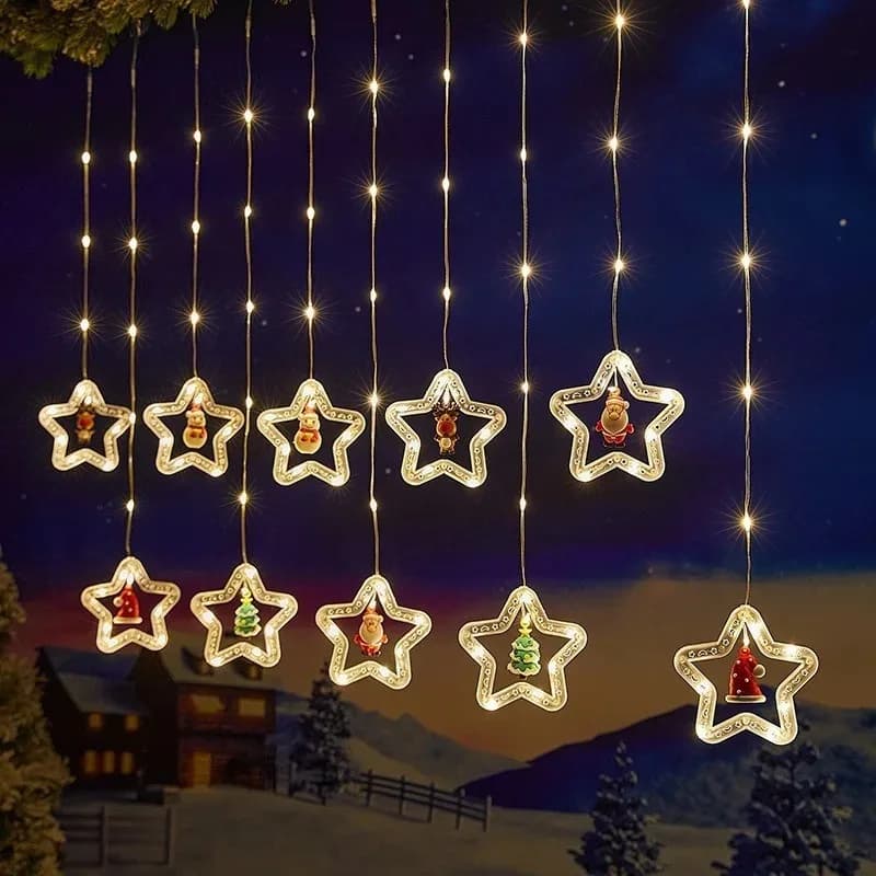 LED Star Curtain Fairy Lights USB Powered Multicolor Christmas Garland for Bedroom Window Holiday Decor Xmas Tree Indoor Outdoor
