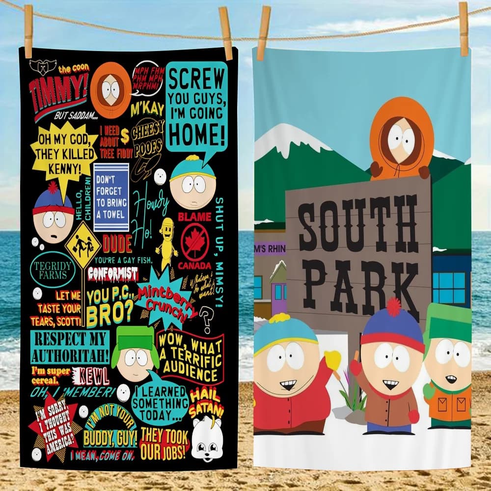 Asciugamano da spiaggia in microfibra Parke South Cartoon, assorbente, ad asciugatura rapida, morbido, per yoga, resort, alpinismo
