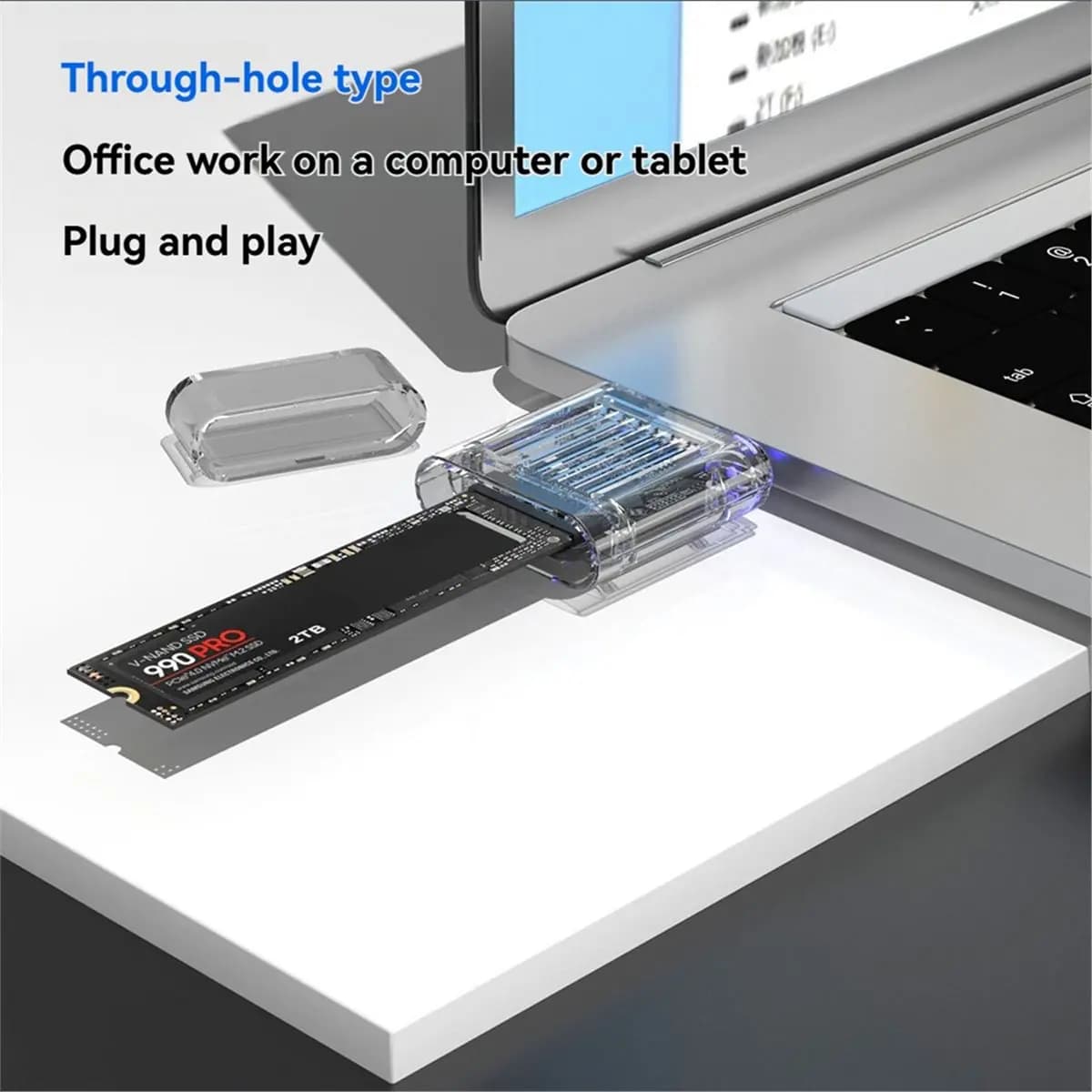 INABEZ Box Esterno Staccabile per SSD M.2 NVMe, Adattatore USB 3.2 Type-A per M.2, Custodia per SSD NVMe, Accessori per Laptop, Trasparente