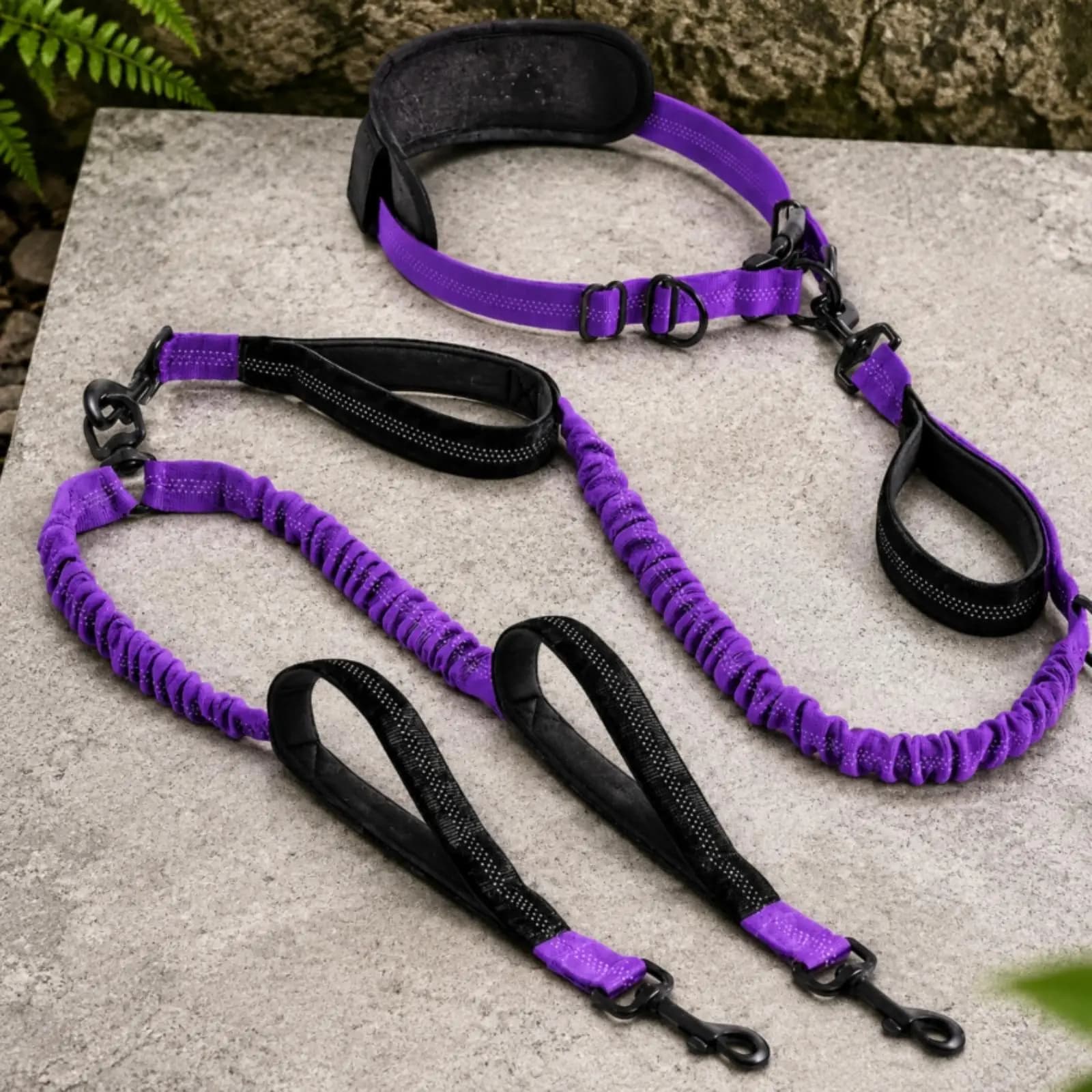 Dual Head Leash Hands Free Dog Lead with Looped Grips Waist Mounted Belt for Running City Walking Hikes