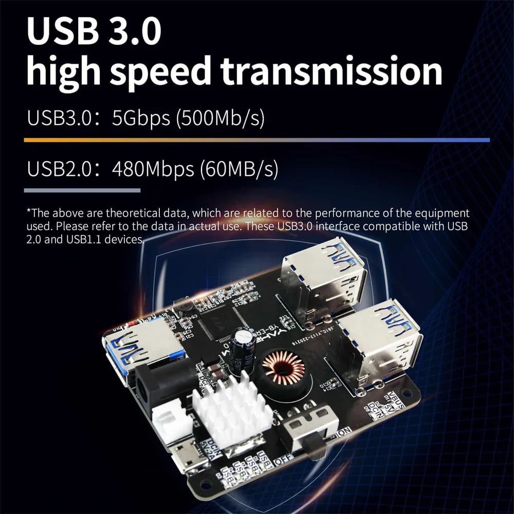 USB 3.0 Multi USB Splitter 4 USB ports with micro charging power or 9-24 V power supply for Raspberry Pi Jetson Ros robotic equipment