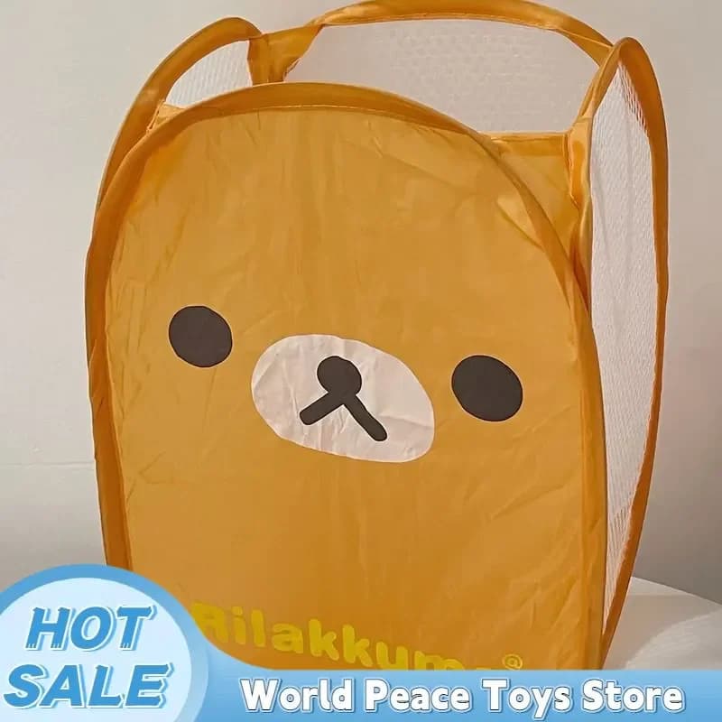 Cesto per Bucato Pieghevole in Rete Rilakkuma Giapponese, Grande Capacità, Portatile, per Dormitorio e Casa