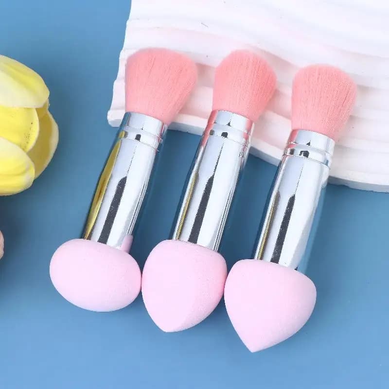 Set di 3 Pennelli per Trucco Mini Portatili con Testa in Spugna, Pennello Morbido per Blush, Strumento di Bellezza per Donne, 2 in 1 a Doppia Testa