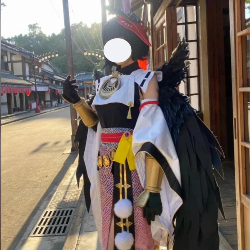 KKL3Genshin Impact Kujou Sara Costume da Combattimento con Cintura, Maschera e Parrucca - Set per Halloween e Comic Con - Cosplay Genshin Impact k15