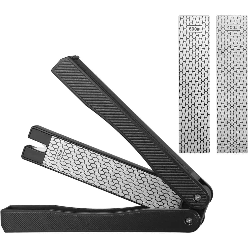 1pc Affilacoltelli portatile a doppia faccia Grana 400/600 Pietra per affilare i coltelli diamantata pieghevole per la cucina