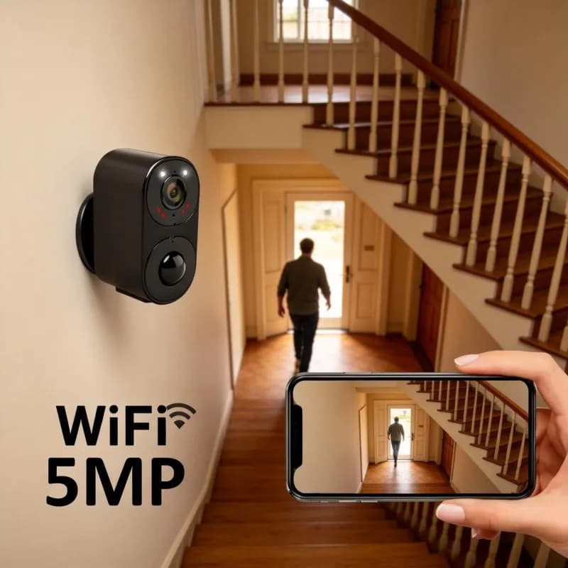Telecamera WiFi Intelligente con Batteria, Protezione Interna, Sicurezza Domestica, Chiamata Bidirezionale, Rilevamento Umano, Allarme in Tempo Reale