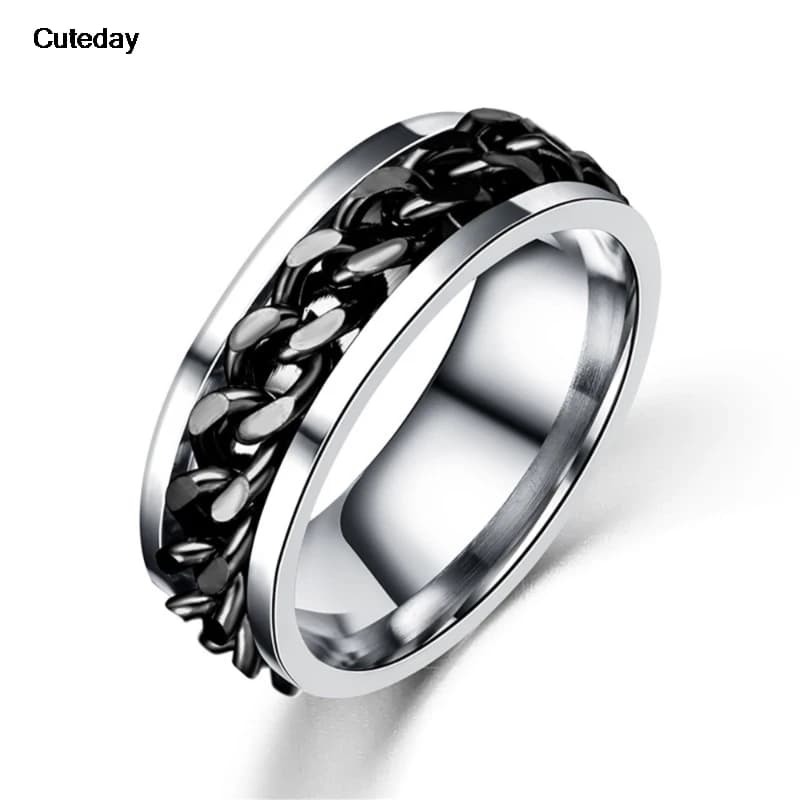 Catena in acciaio inossidabile rotante Ansia Anelli neri per uomo Fidget Metal Spinner Knuckle Ring Anelli De Hombre