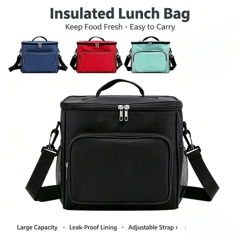 Large Insulated Reusable Lunch Bag With Adjustable Shoulder Strap Portable Thermal Food Tote For Women Men Work Picnic Travel