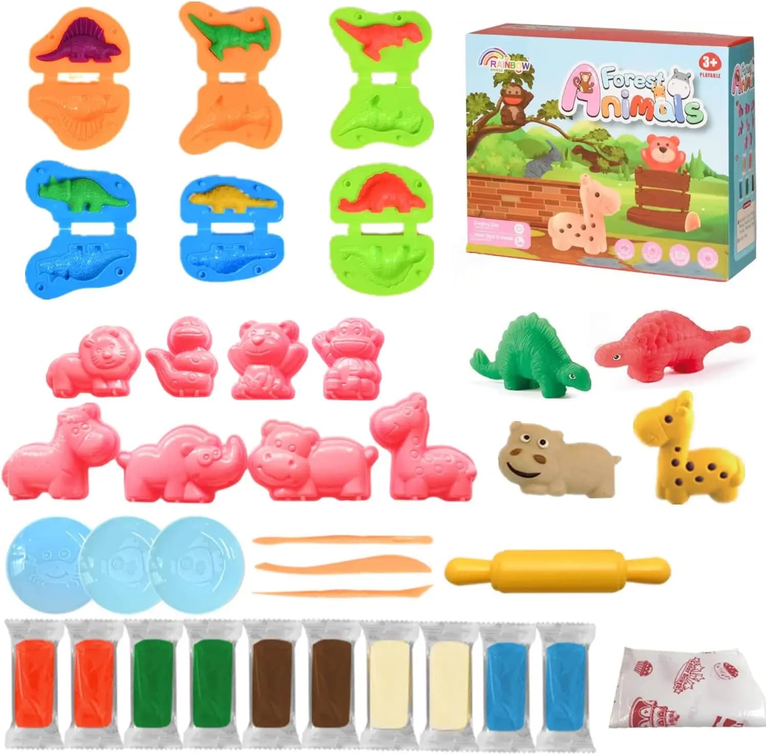 Yeahbo Giochi per Bambini di 2 3 4 Anni, Plastilina Argilla Polimerica, Argilla da Modellare Senza Cottura Accessori, Dinosauri Giocattoli Montessori Educativi 2-5 Anni, Gioco Regalo Bambina Bambino