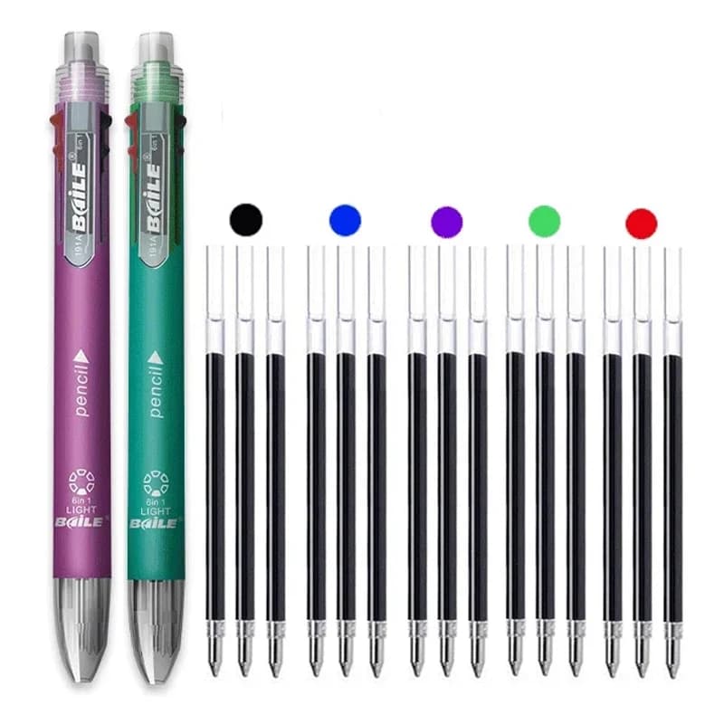 4/12Pcs 6 in 1 MultiColor Pen Ballpoint Pen Set Retractable 5 Colors and Mechanical Pencil in One Pen MultifunctionStationery