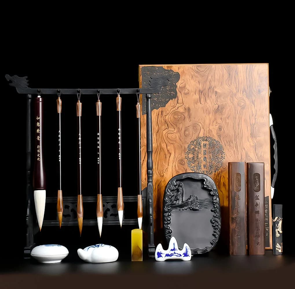 Study Four Treasures Set Pen, Ink, Paper and Inkstone Full Set Brush Calligraphy Set