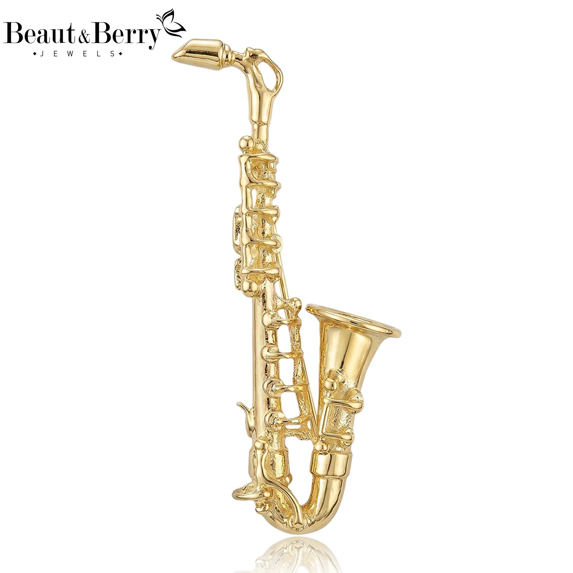 Beaut&Berry Luxury Glossy Saxophone Brooches for Women Unisex Musical Instrument Pins Casual Party Jewelry Accessories Gifts