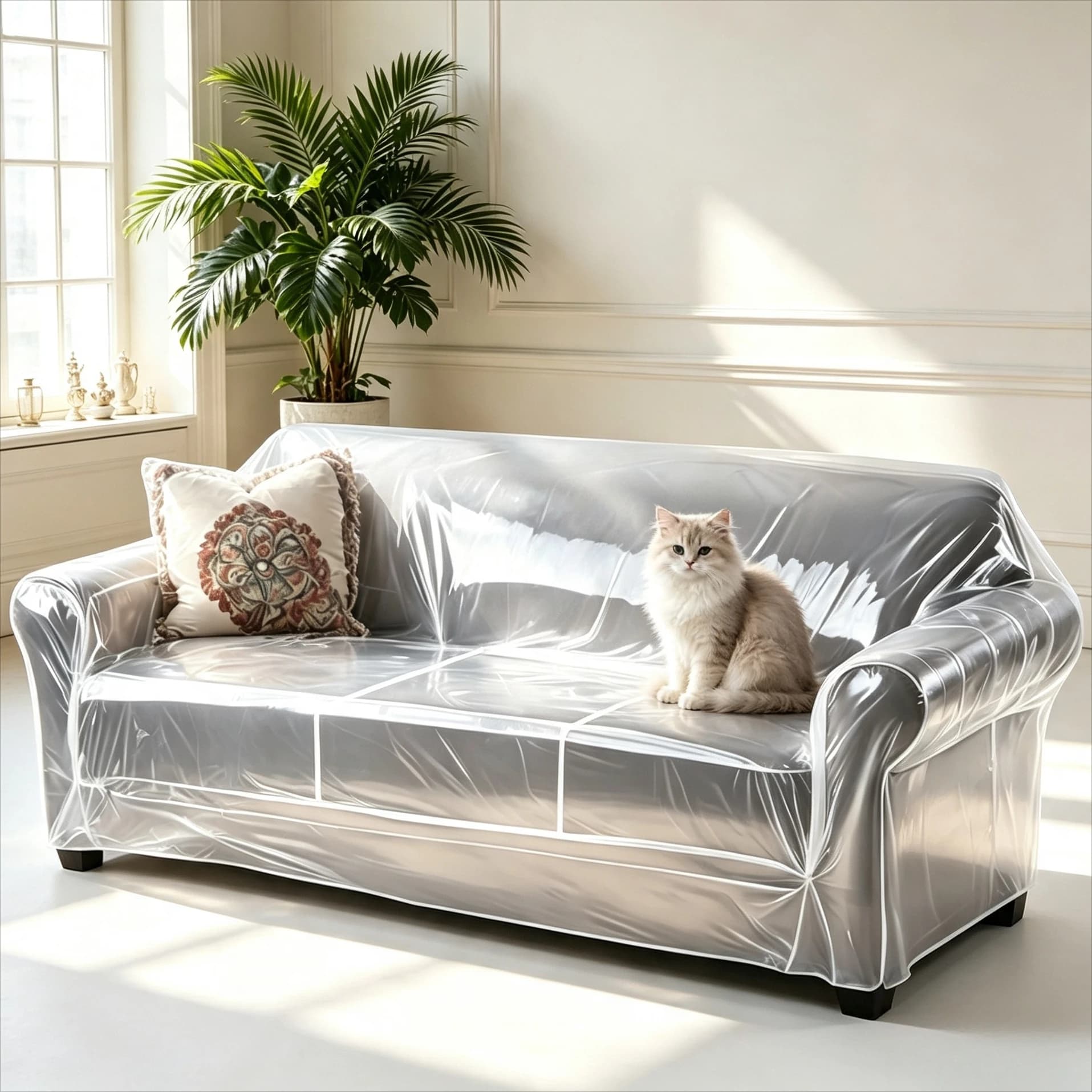 Couch Cover Pet Plastic Cover Transparent Cat Scratch Protector Waterproof Sofa Cover for Protection Against Cat Dog Clawing
