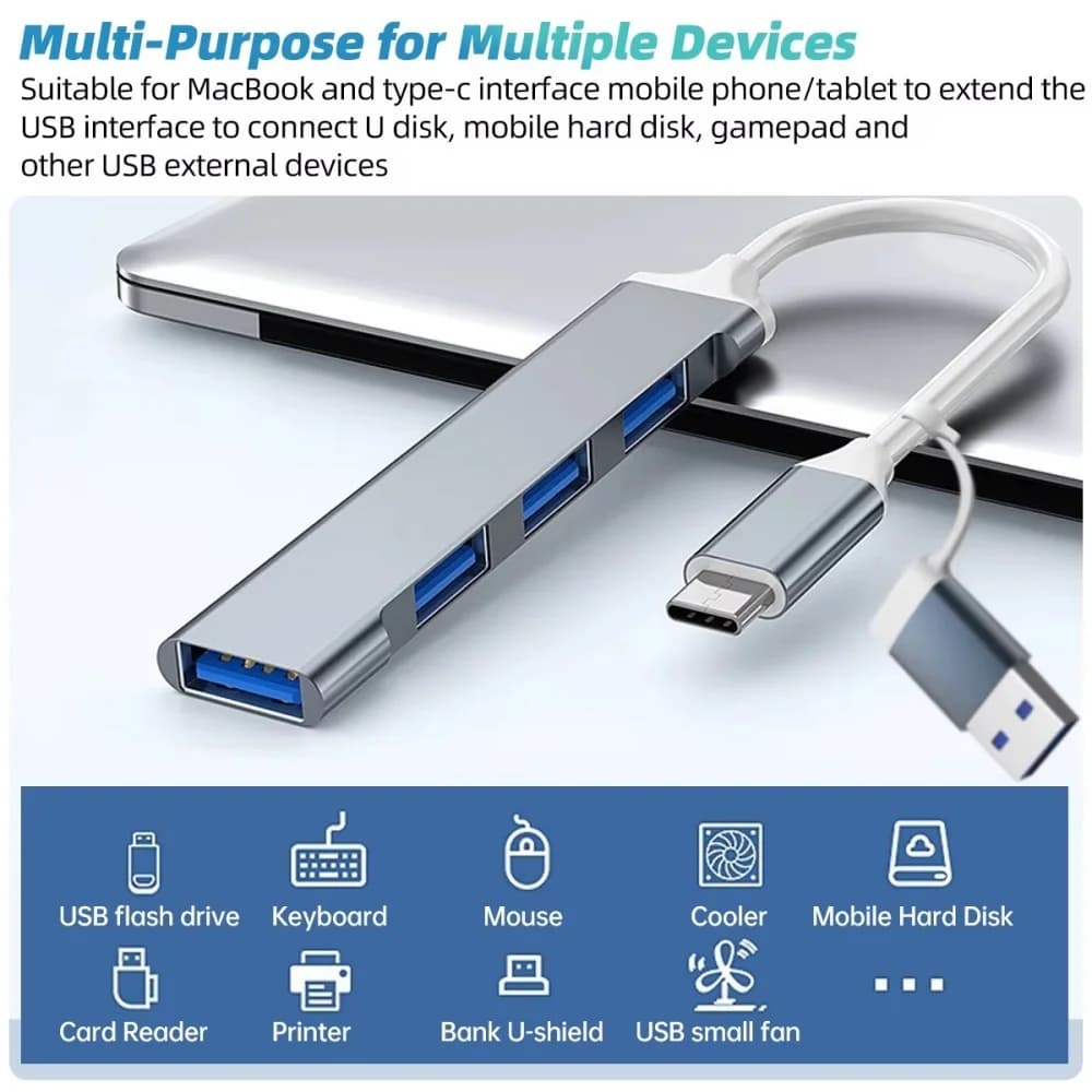 USB 3.0 Docking Ststion 2 in 1 HUB USB Multi Porte Splitter Adattatore USB Tipo C OTG per Notebook Lenovo PC Dell MacBook Air Pro