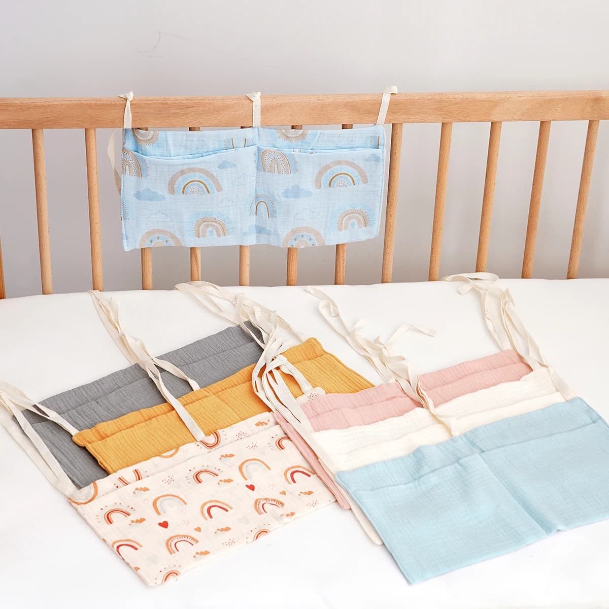 Elinfant 100% cotone Borsa portaoggetti da comodino per bambini Borsa da appendere per organizer per culla per bottiglie, pannolini, giocattoli, borsa da appendere per passeggino