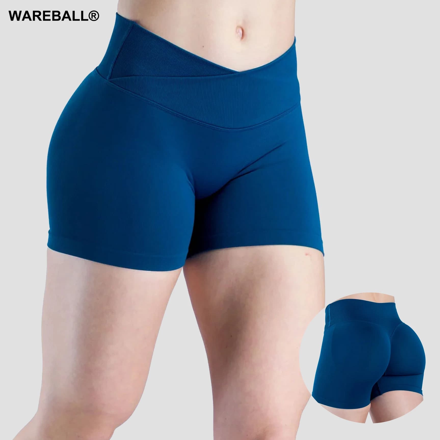 WAREBALL Women's Sports Shorts to Waist Cross, Without Sewings, for Fitness, Running, Training, Glute Lifting, Cycling
