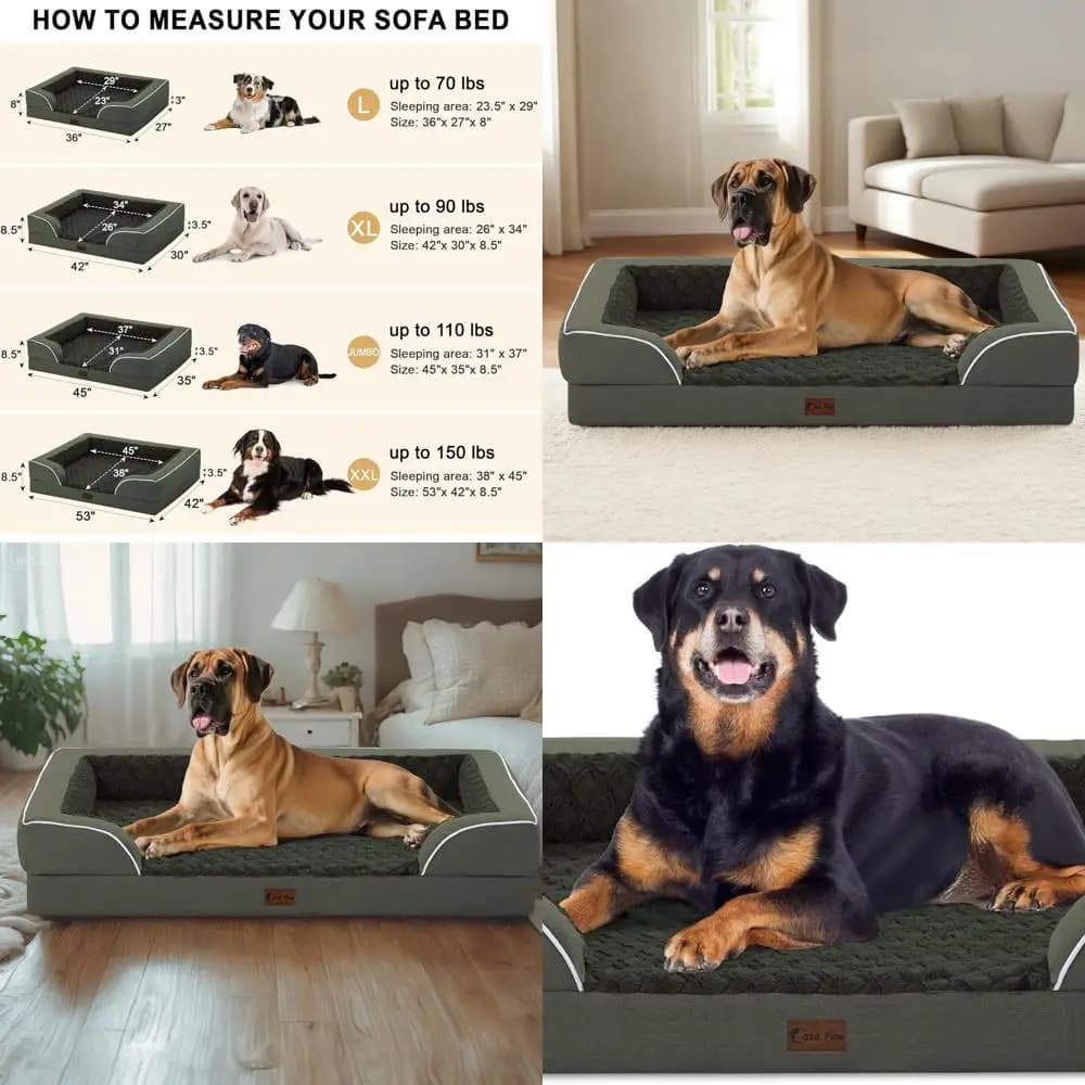 Grande letto per cani ortopedico impermeabile, divano in memory foam con rivestimento rimovibile, 45x35, antiscivolo, verde scuro