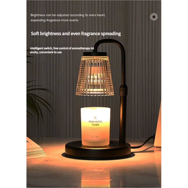 Lampada per fusione della cera a LED regolabile intelligente e diffusore per aromaterapia, luce calda dimmerabile, lettura senza sfarfallio, robusto legno/vetro des