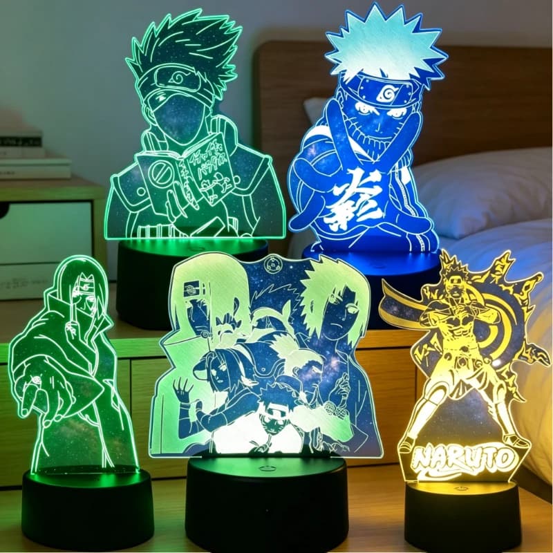 Lampada Notturna LED Anime Uzumaki Naruto, Giocattoli Luminosi Akatsuki Kakashi Hatake, Luce Notturna per Camera da Letto, Lampada 3D Colorata Itachi Uchiha