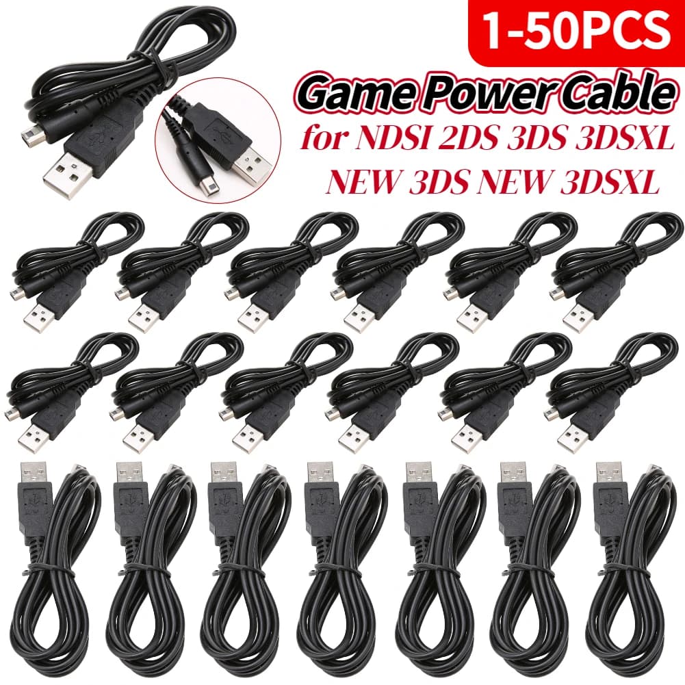 1-50PCS Game USB Data Charger Charging Power Cable Cord for NDSI 2DS 3DSXL NEW 3DS NEW 3DSXL Data Sync Cord Wire 100CM