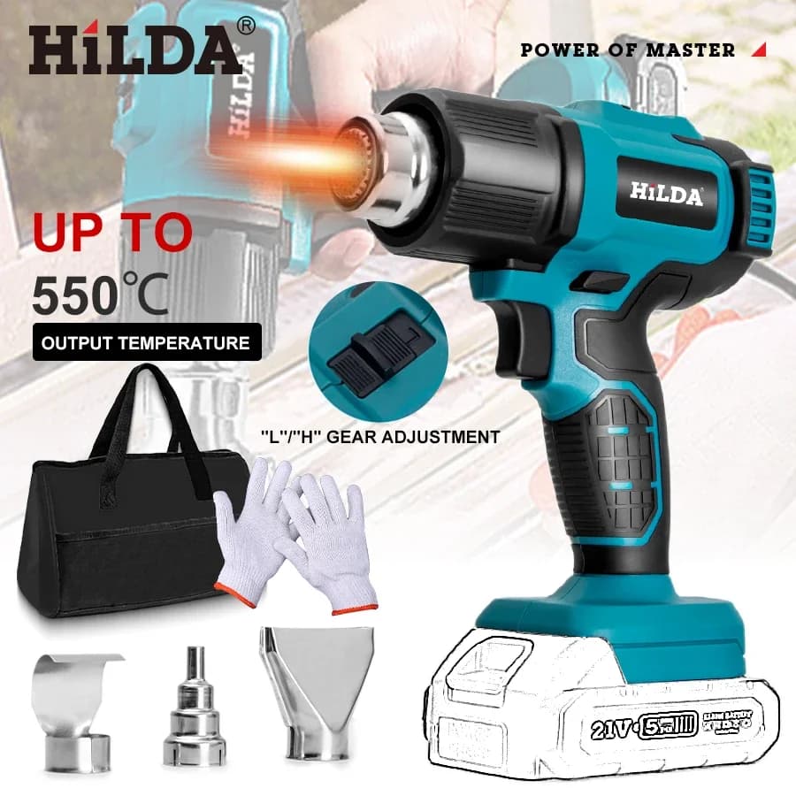 HILDA Cordless Pistola Ad Aria Calda Regolazione della Temperatura Elettrico Termoretraibile Strumento di Avvolgimento Asciugatrice Con Ugelli per Makita 18V Batteria
