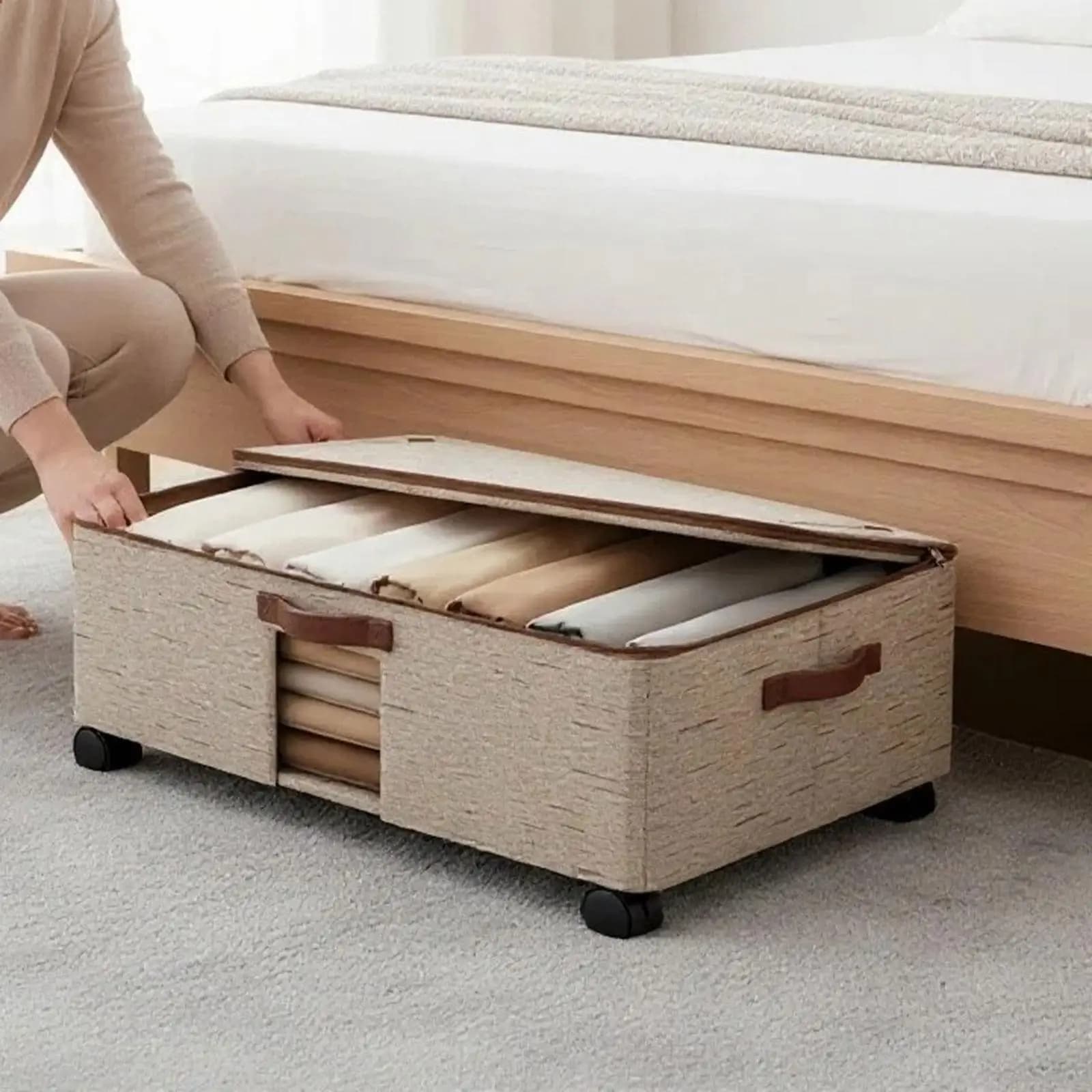1 Pc Under Bed Storage Container with Wheels Multipurpose Space Saving Large Capacity for Home Bedroom Books Shoes Pillows
