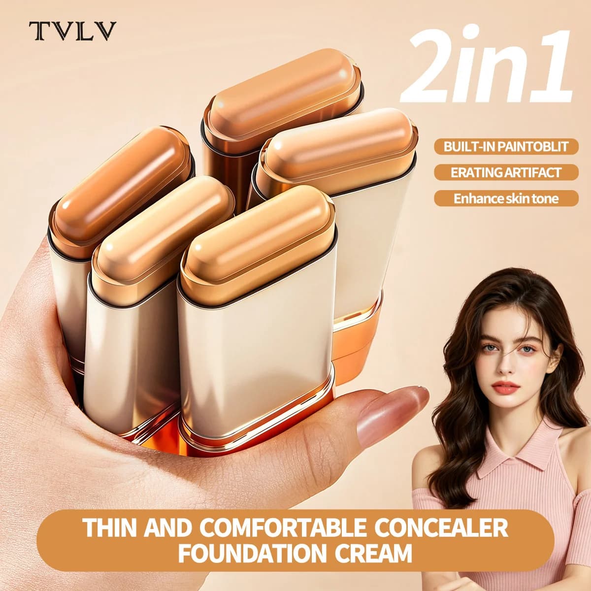 TVLV 2-in-1 Foundation Stick,Matte Lightweight Concealer Foundation Stick,Smooth & Easy To Blend,Creates Flawless Base Makeup