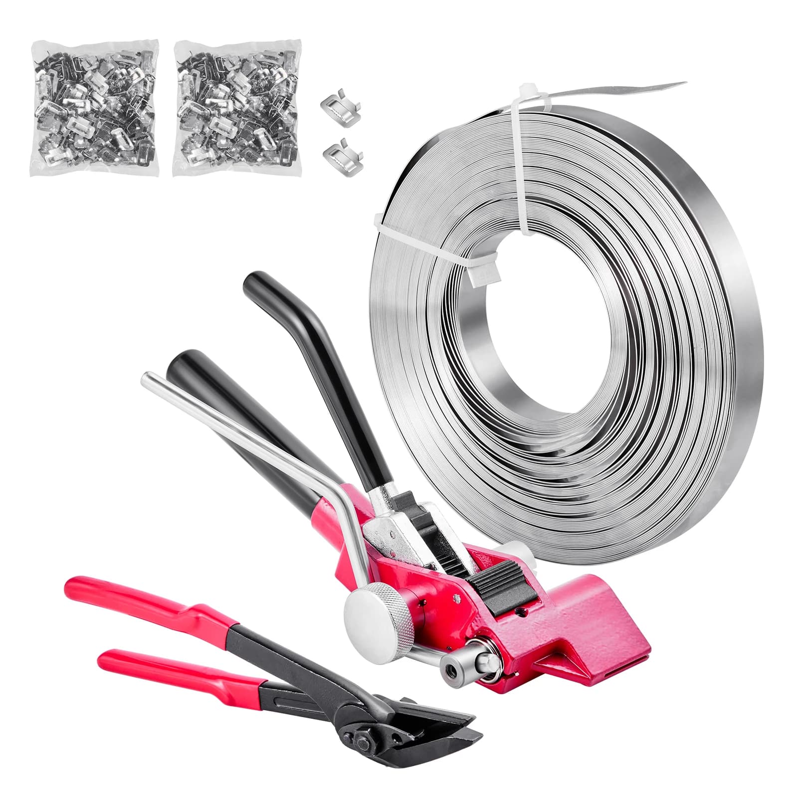 SucceBuy Kit di Reggiatura in Acciaio con Sigillatore per Nastri e 200/400ft di Nastri per Imballaggio, Set Manuale per Pallettizzazione per Magazzino