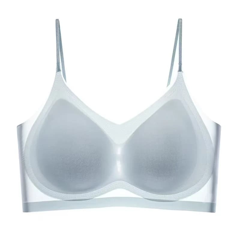 Women Summer Ice Silk Seamless Thin Camisole Bra Wire Free Invisible Bare Feel Underwear Side Breast Support Comfort Back Beauty