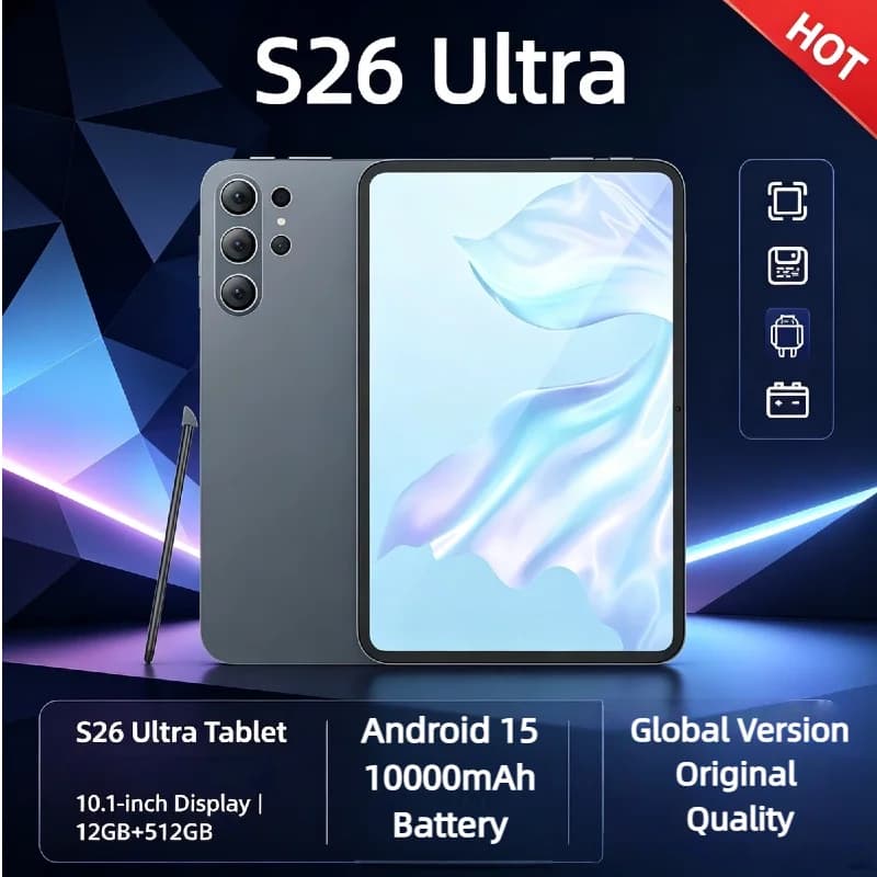 2026 Global Original S26-Ultra Tablet PC 10.1 Inch 4K Android 15 12GB+512GB 10000mAh 5G Dual SIM WiFi GPS Student Game Tablet