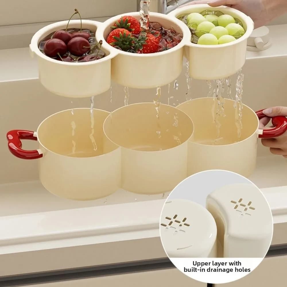 Piatto per Frutta Secca 2 in 1, Cestello Creativo a Doppio Strato con Scolapiatti, Vassoio Portatile per Conservazione Alimenti in Frigorifero