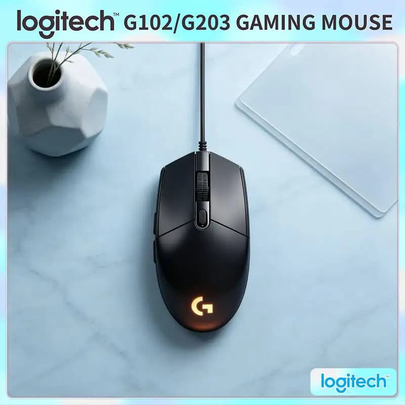 Logitech G203 LIGHTSYNC Mouse Gaming Wired 8000 DPI Sensor RGB Sync 6 Buttons Mechanical Tensioning 2.1m Cable Quick