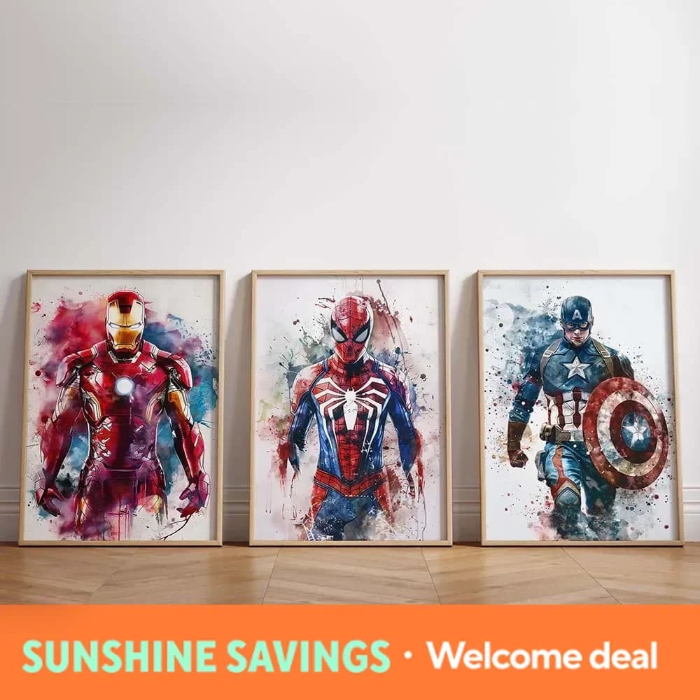 new Watercolor Dripping Art Superheroes Prints Posters SpiderMan Iron Man Diamond Painting Marvel Wall Art for Kids Room Home