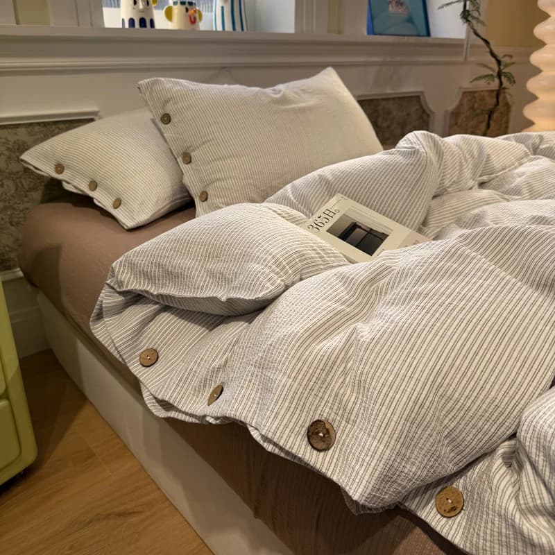 Striped 100% Cotton Bedding Set 3/4pcs with Bed Sheet Duvet Cover Pillowcases Single Double Bedsheet Queen King Size Bed Linen