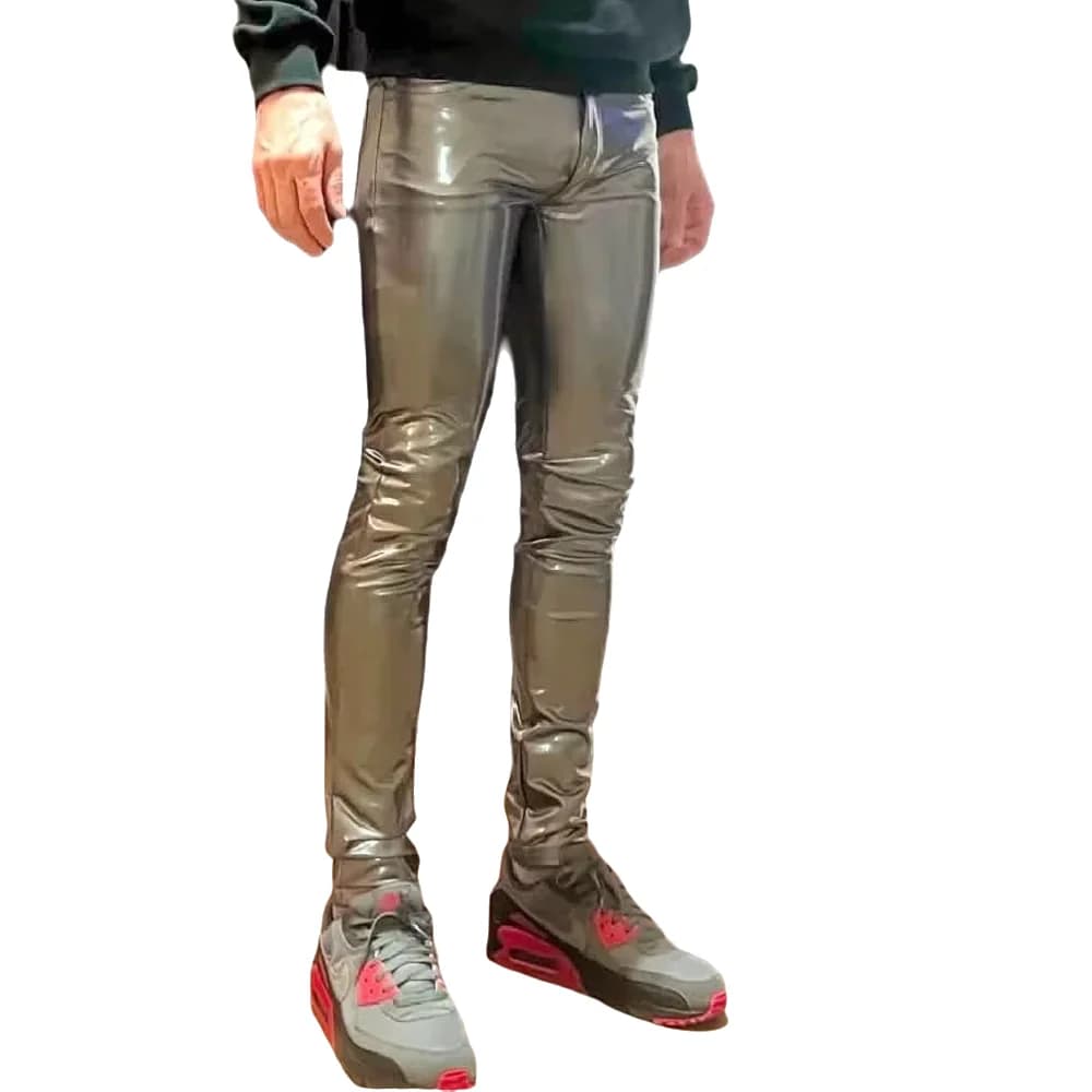 M-4XL Jeans Style Wet Look PVC Shiny PU Leather Trousers Men Pencil Pants Tights Fashion Motorcycle Legging Clubwear Casual Wear