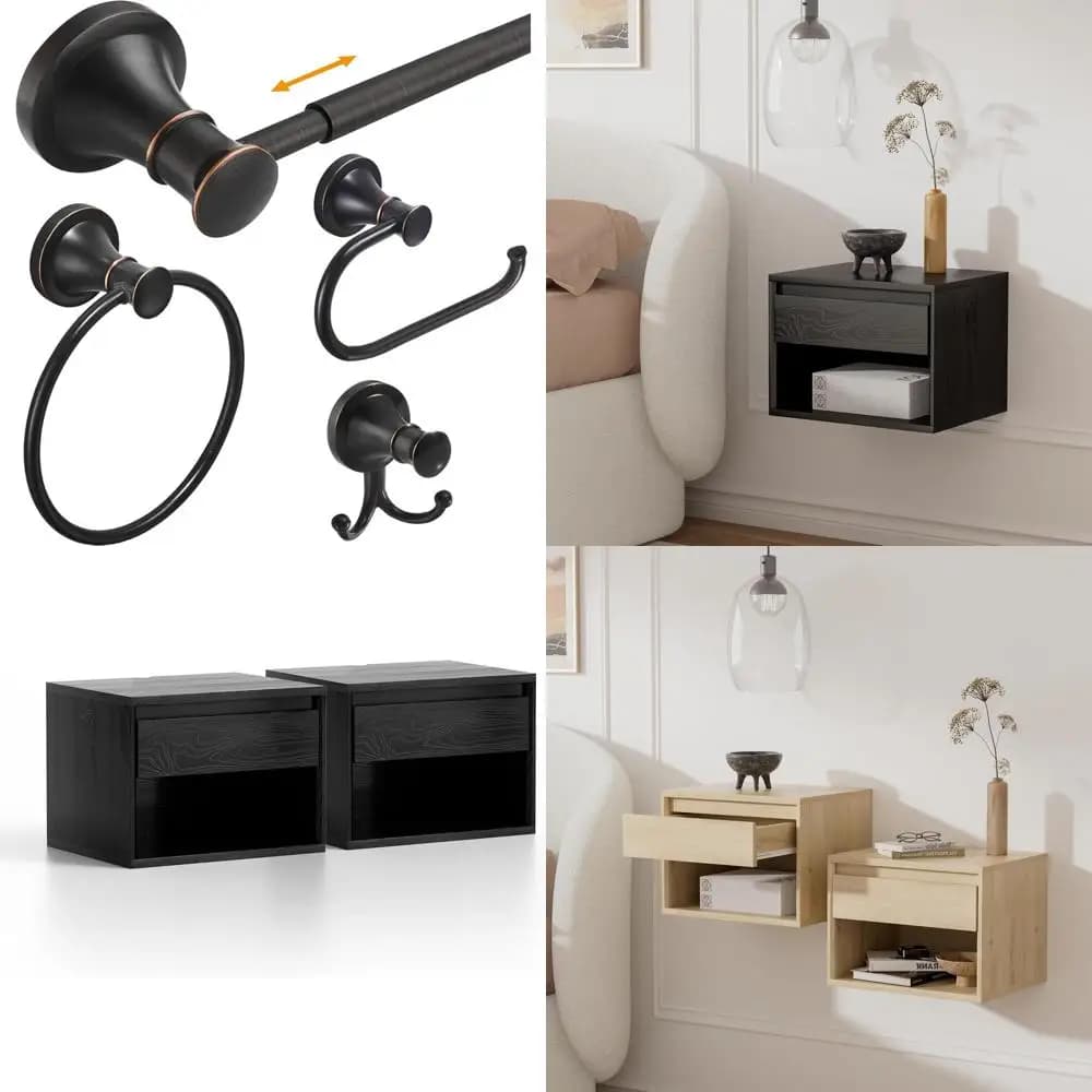 Set di accessori da bagno in bronzo lucidato a olio, supporto da parete in 4 pezzi con portasciugamani regolabile, anello e porta carta per bagno moderno